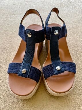 Vionic Calerra Espadrille Wedge Sandal Navy Blue Size 6.5